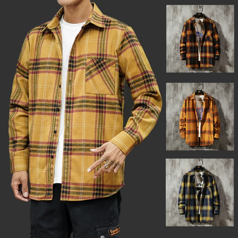 Мужская клетчатая рубашка повседневная куртка для студента с длинным рукавом