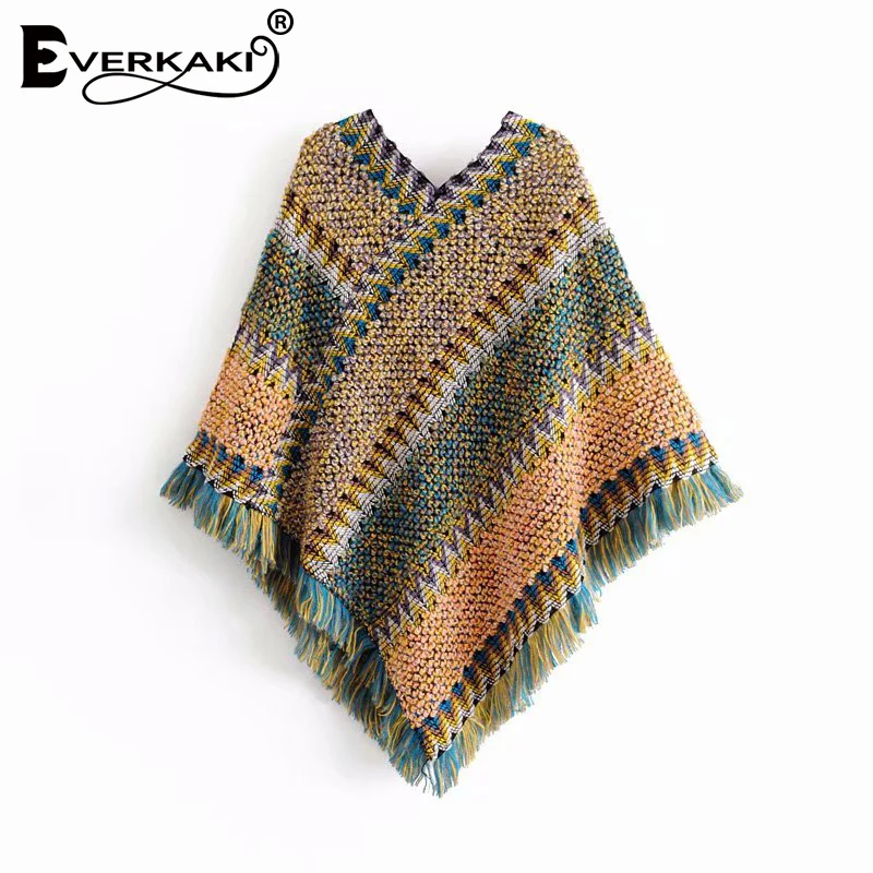 Everkaki Boho с кисточками вязаный свитер шаль женские обертывания толстые осенние винтажные женские накидка с воротником обертывания женские Зима Новые