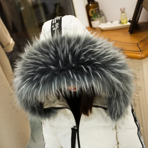 grey raccoon Креативный модный теплый зимний воротник из искусственного меха енота зимний мужской и женский искусственный мех енота парка меховой воротник пушистый меховой воротник - Цвет: grey raccoon