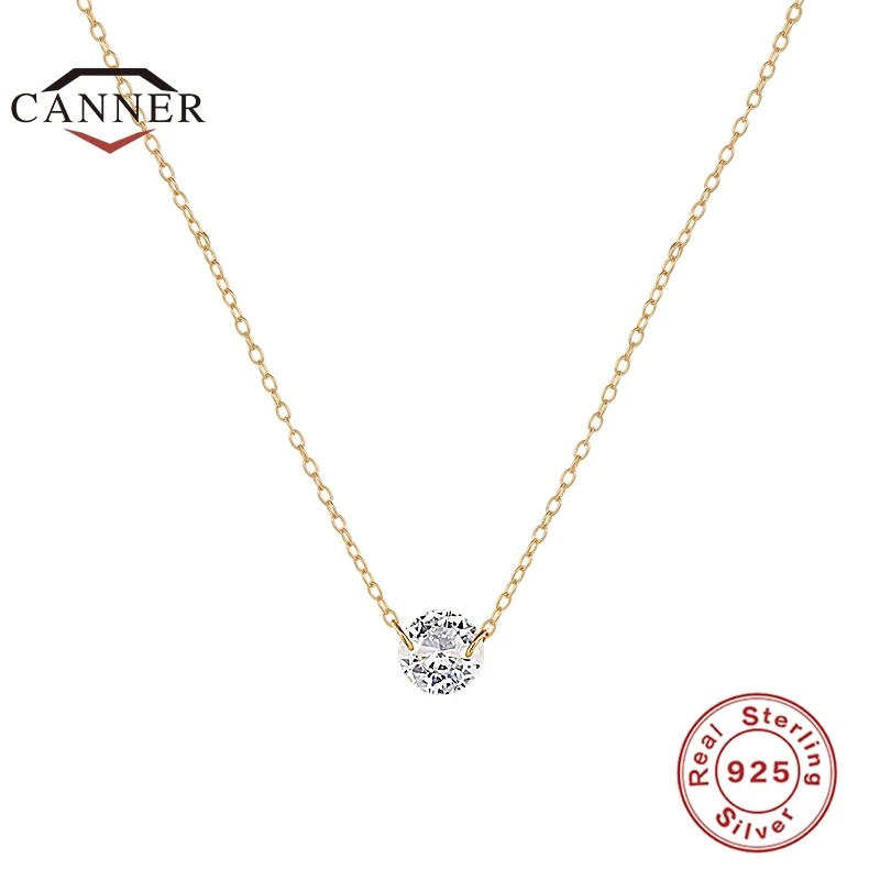 

CANNER 925 Sterling Silver Dazzling Fashion Elegant Round Diamond Zircon Chain Choker Charm Necklace for Women Jewelry Collar