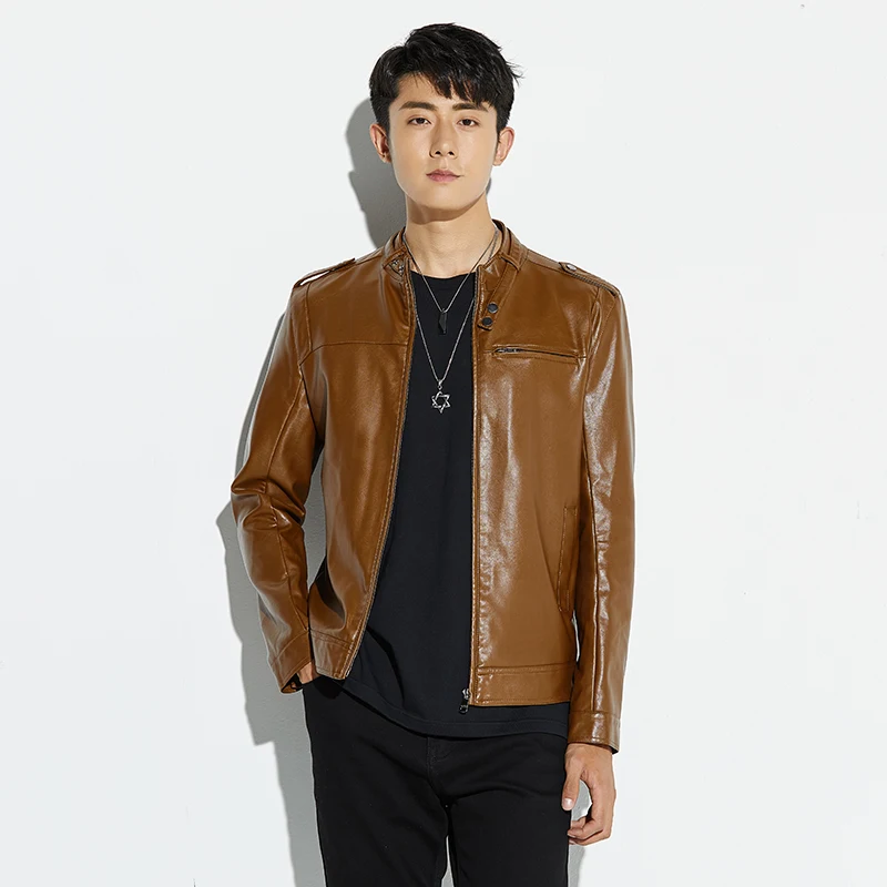 

plus size S-5XL Spring Men's Leather Jackets Men Stand Collar Coats Male Motorcycle Leather Jacket Casual Slim Brand Clothing
