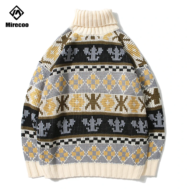 

Mirecoo свитер мужской свитер с высоким воротом в ретро-стиле, мужские пуловеры в полоску с высоким воротником, мужские вязаные свитера Harajuku 2019 ...