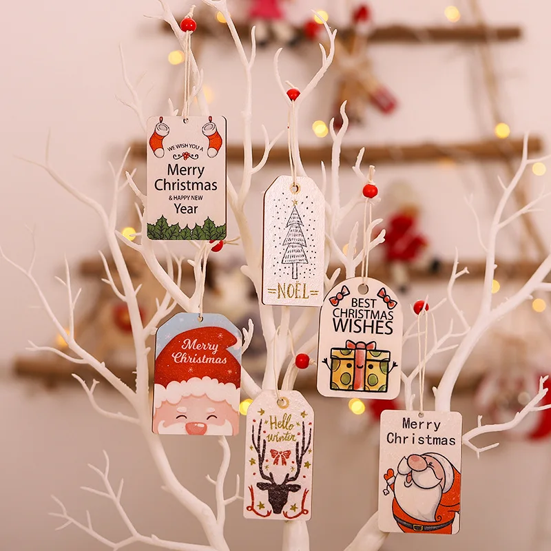 

2pcs Christmas Ornaments Cartoon Santa Claus Deer Gift Boxes Wooden Tag for Christmas Ornaments Happy New Year 2020 XMAS