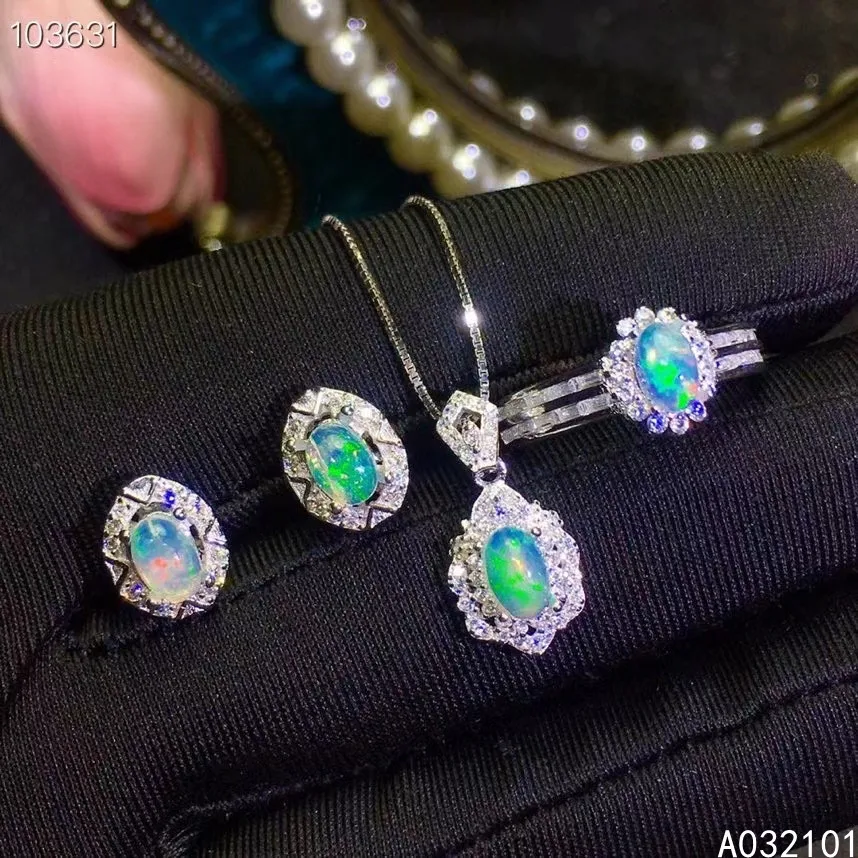 

KJJEAXCMY fine Jewelry 925 sterling silver inlaid natural opal trendy pendant ring earring set support test Chinese style
