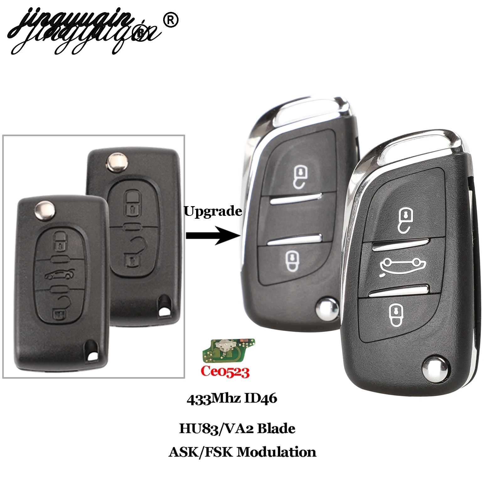 Jingyuqin CE0523 2/3 BT Filp чехол для дистанционного ключа автомобиля peugeot Partner Citroen C2 C3 C4 C5
