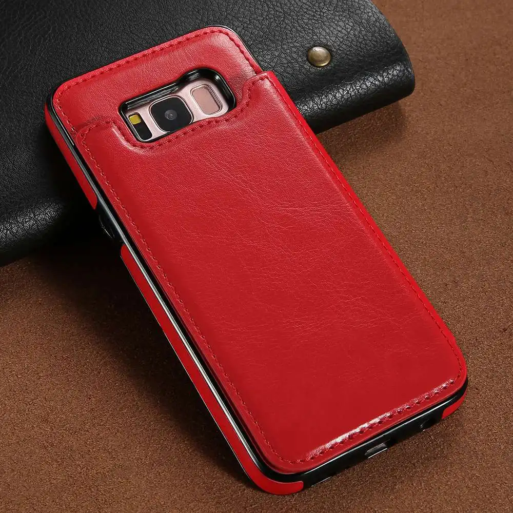 Красный Роскошный кожаный чехол в стиле ретро для samsung Galaxy S8 Plus, чехол-книжка с подставкой и отделением для карт, чехол для iPhone samsung Note 10 S10 S9 Plus S7, чехол - Цвет: Красный