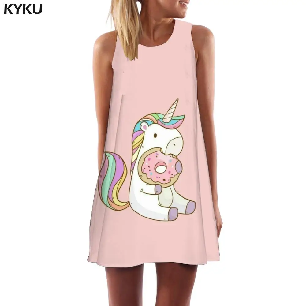 

KYKU Brand Donuts Dress Women Unicorn Sexy Rainbow Office Harajuku Boho Womens Clothing Vintage New Cool Femme