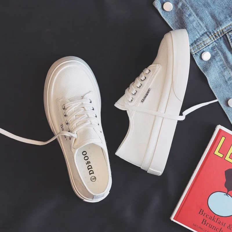 

Женские туфли на толстой подошве, маленькие белые туфли из тонкой ткани с круглым носком, весна-осень 2021