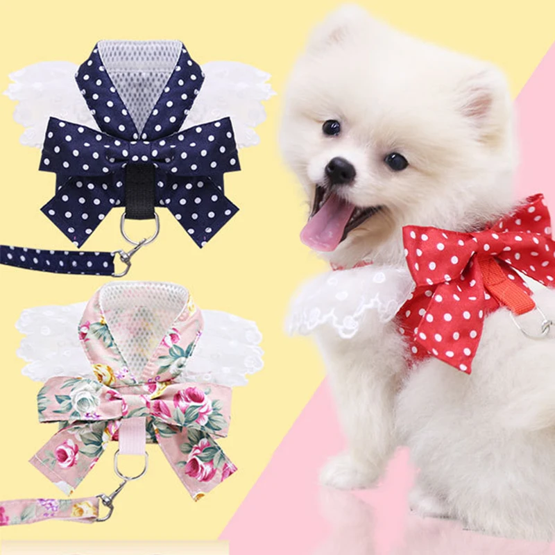 

Small Medium Dog Harness Breathable Chest Strap Plaid Teddy Bichon Pet Clothes Supplies Dog Chain Leash Printed Vest