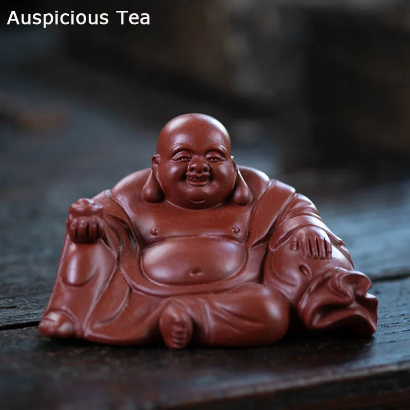 

Chinese Yixing Purple Clay Tea Pet Lucky Maitreya Buddha Statue Sculpture Ornaments Handmade Tea Figurine Crafts Teaware Decors