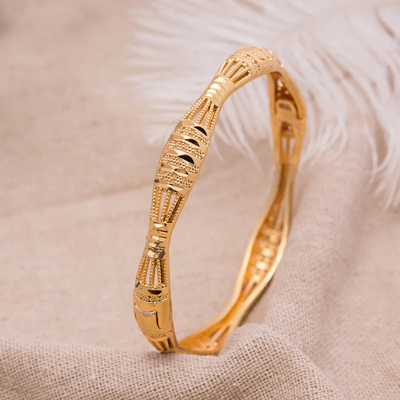 24K Dubai Bracelets Bangles women Girl Gold Bangle Flower Wedding Copper Bride Bijoux Femme | Украшения и аксессуары