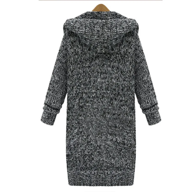 Женский Повседневный Свободный кардиган зимний свитер средней длины с капюшоном