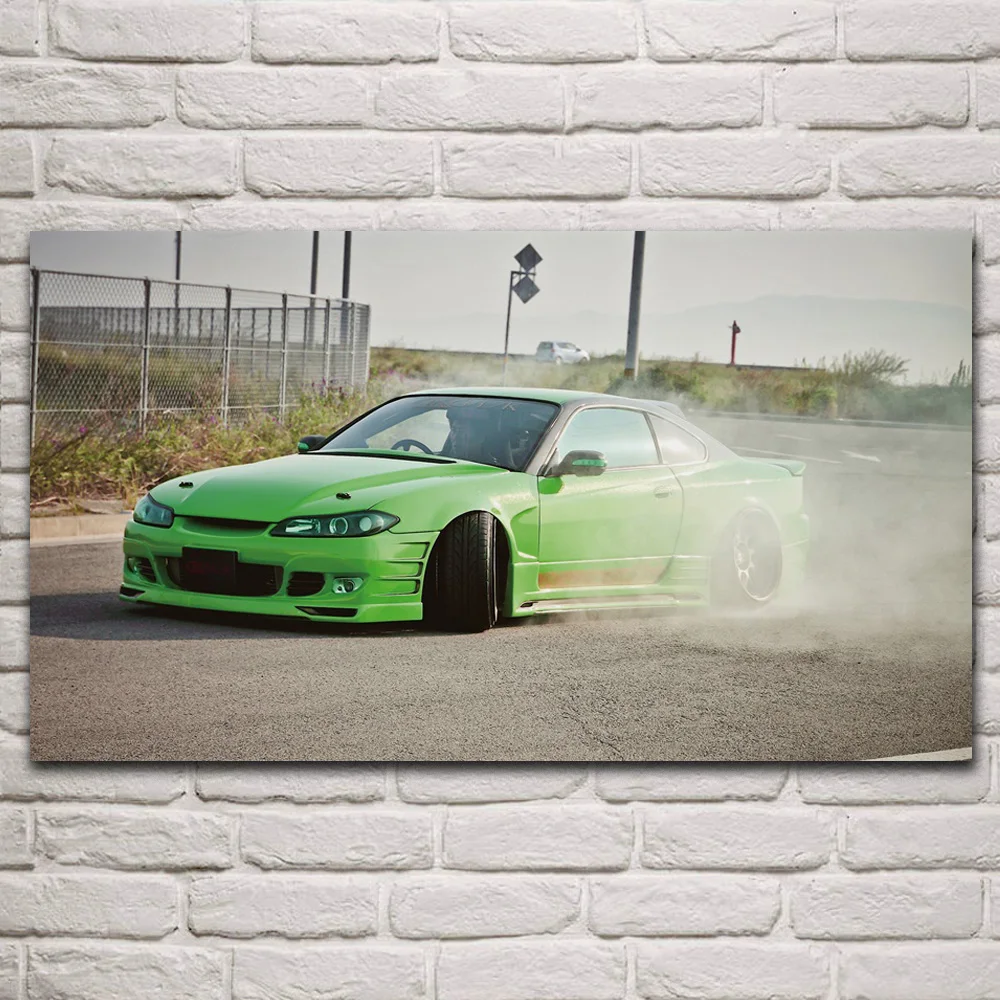 

Classic drifting green tuned Silvia S15 JDM sport cars fabric posters on wall picture home living room decoration art KQ742