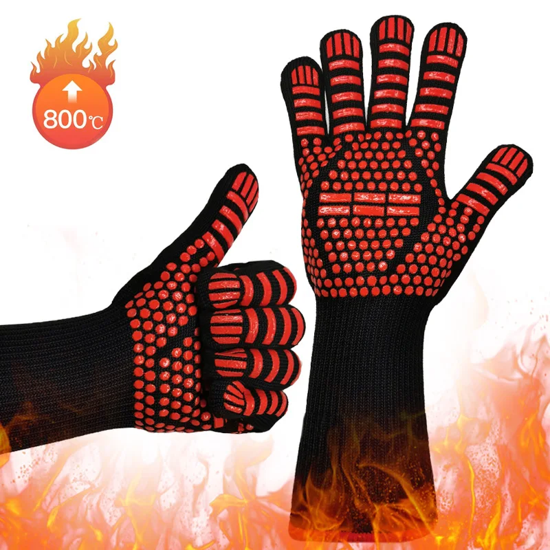 

1PC BBQ Gloves High Temperature Resistance Oven Mitts 32CM 800 Degrees Fireproof Barbecue Heat Insulation Microwave Gloves