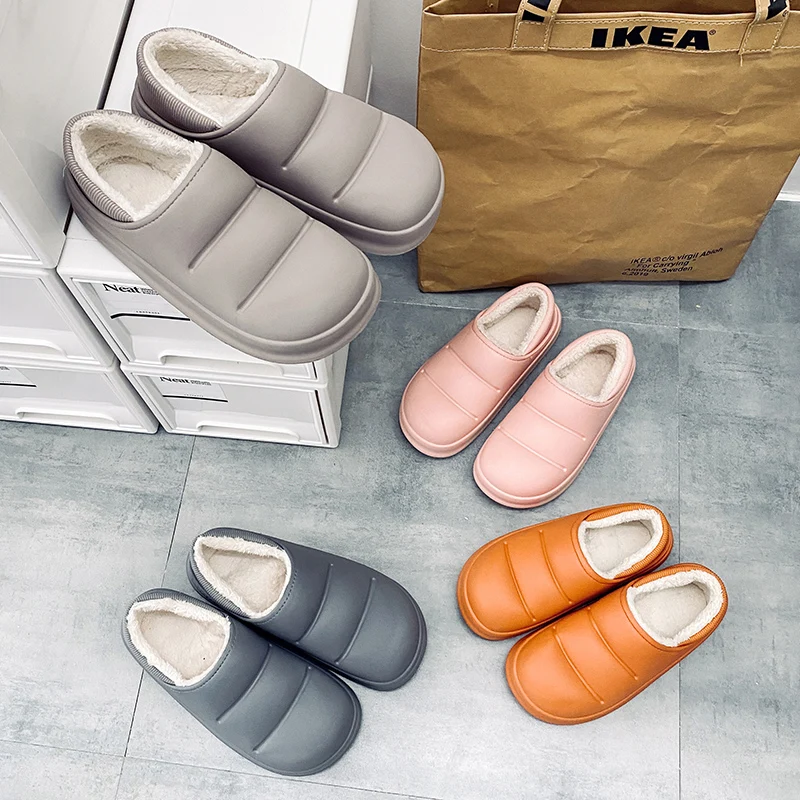 

Водонепроницаемые Нескользящие домашние тапочки, мужские хлопковые тапочки, Зимняя Теплая обувь для дома для женщин, мягкая обувь на платф...