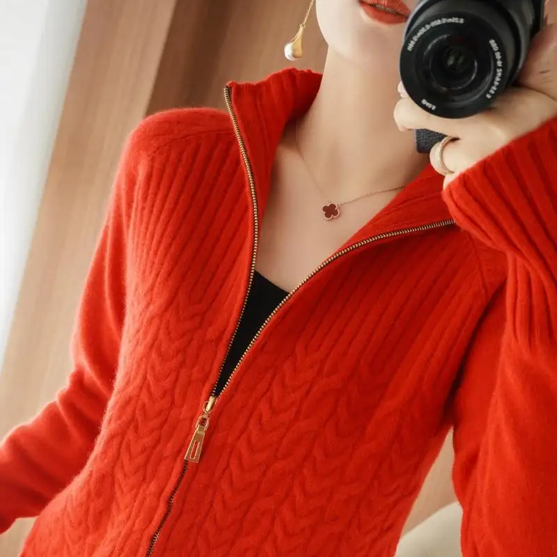 

Spring and Autumn New Large Size Knitted Sweater Cardigan Women's Loose Cables Thinning Knitted Sweater Jacket