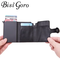 bisi goro 2021 rfid travel wallet coin purse top quality men smart wallet fashion button money bag metal aluminum auto pop up