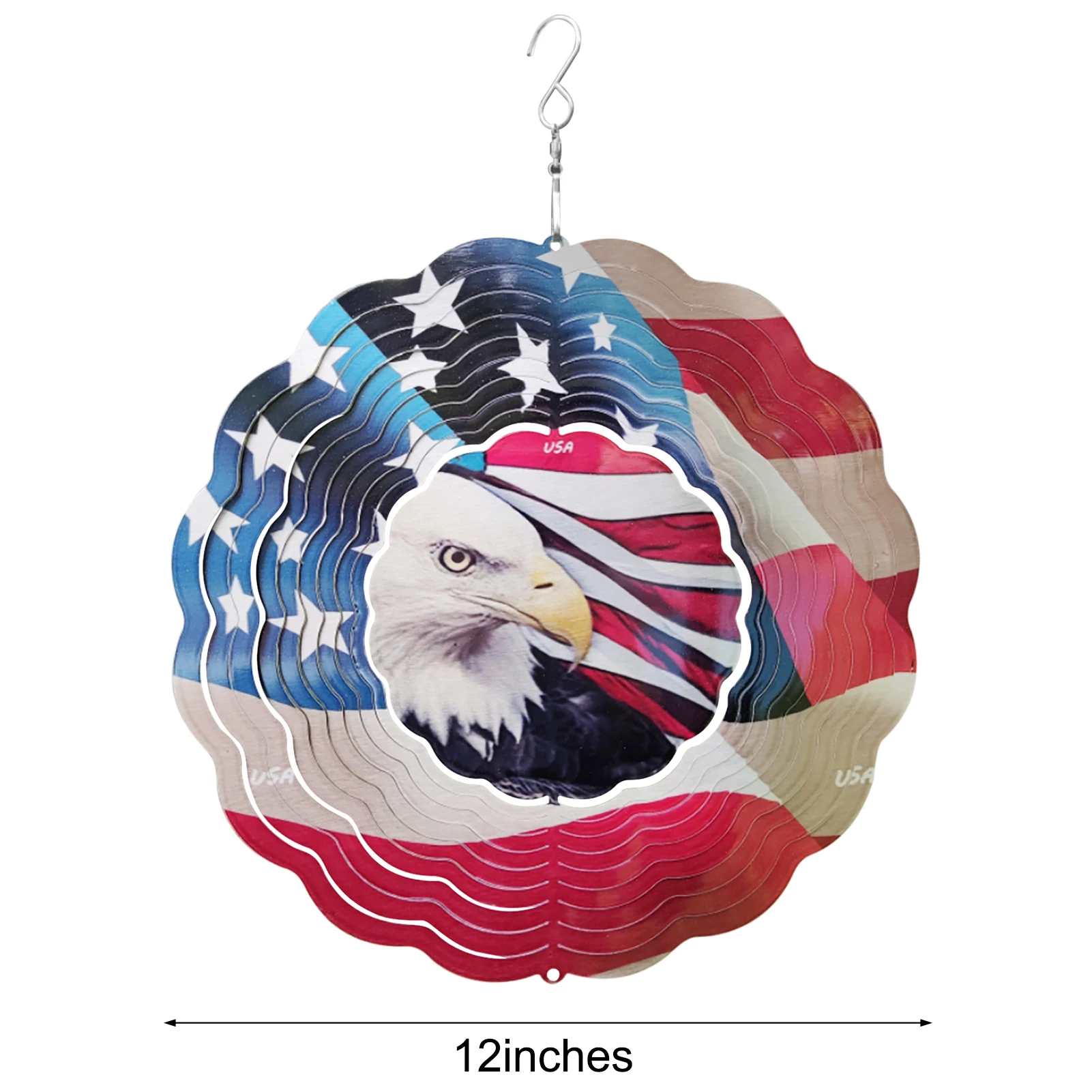 

independence Day Rotating Wind chimes American Flag Eagle pattern 3D Wind Spinner Garden indoor Decor stainless steel Wind chime