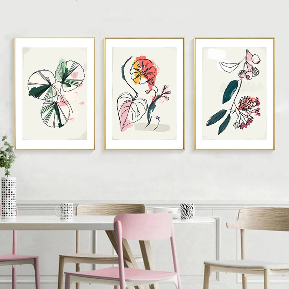 

Abstract Botanical Posters and Prints Flower Leaves Art Wall Pictures Plants illustration Canvas Painting for Living Room Decor
