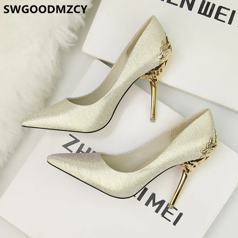 Свадебные туфли для невесты Блестящая обувь с закрытой пяткой дизайнерские