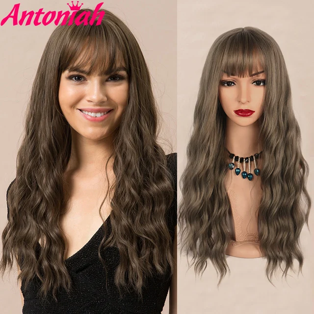 

Antoniah Long Wavy Womens Wig Natural Part Side Hair Ombre Synthetic Wigs Water Wave Wigs Heat Resistant for Fashion Women Wigs