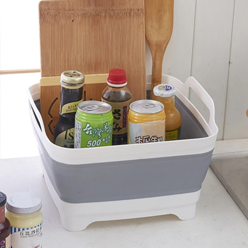 

2 Pcs/Set Portable 9 L Capacity Foldable Dish Basin with Drain Plug Carry Handles Collapsible Sink Tub Dishpan 28GF