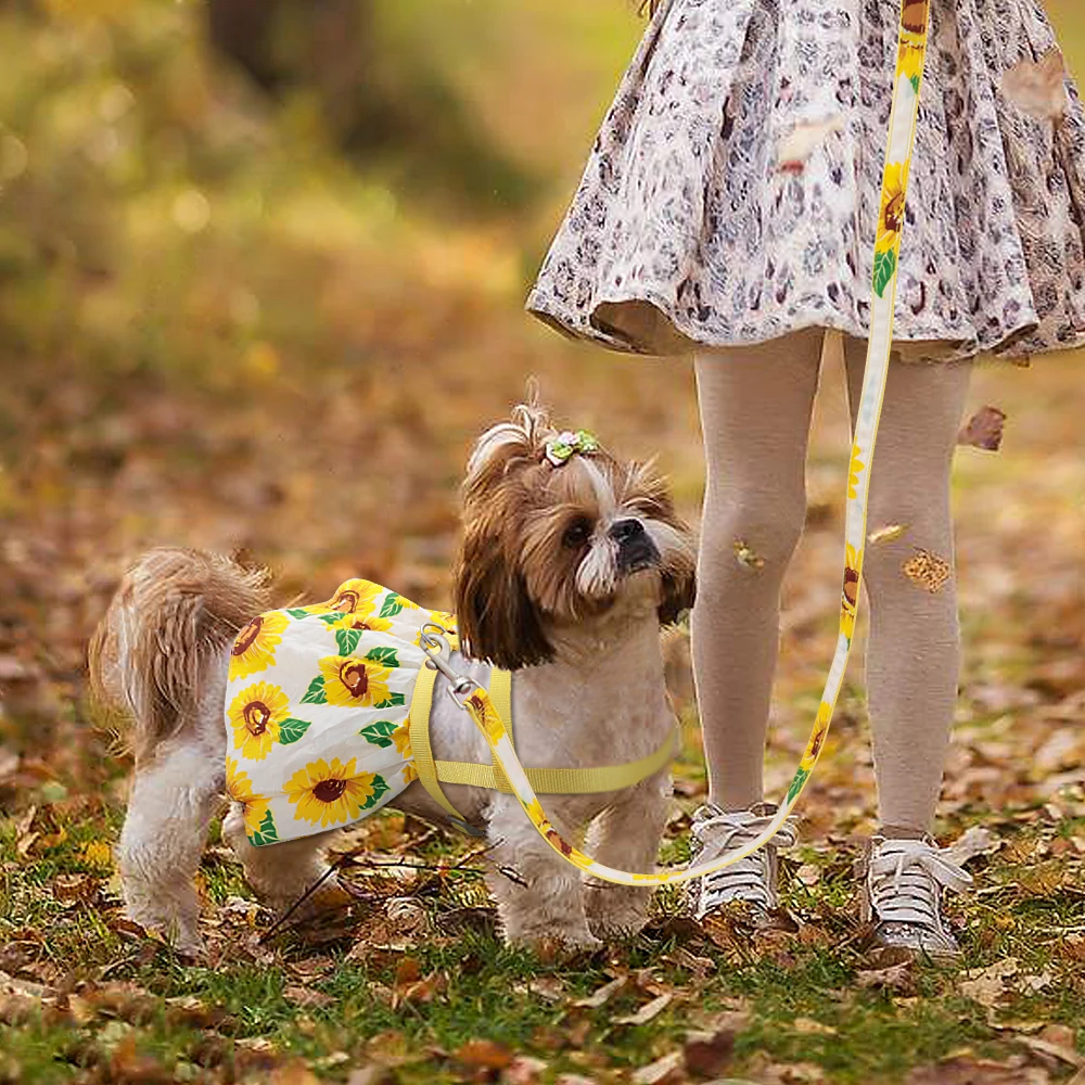 

Small Puppy Dog Cat Clothes Harness Leash Adjustable Floral Printed Pet Harness Vest Dress For Small Medium Dogs Cats Chihuahua