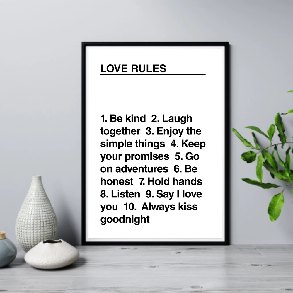 Настенная Картина на холсте с надписью Love Rules Inspire | Дом и сад