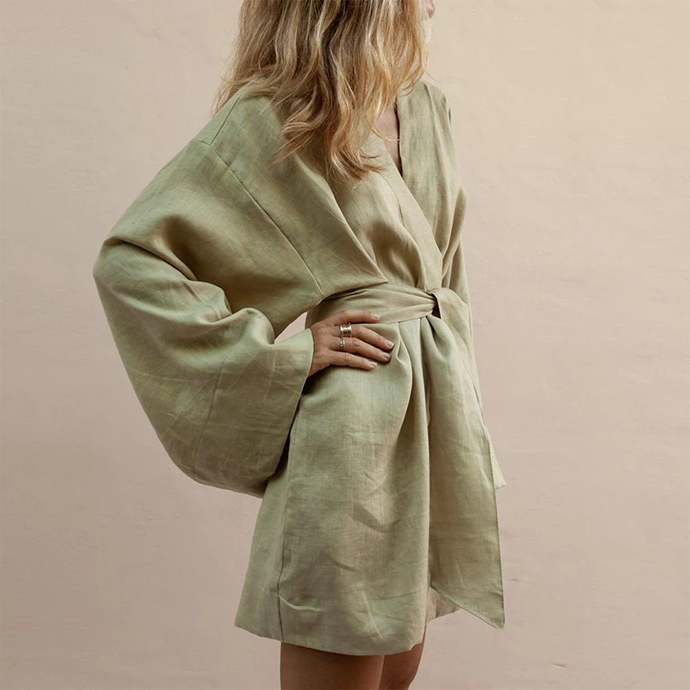 Bikitique вязанное свободное рукав колокол глубокий v образный вырез мини вечерние