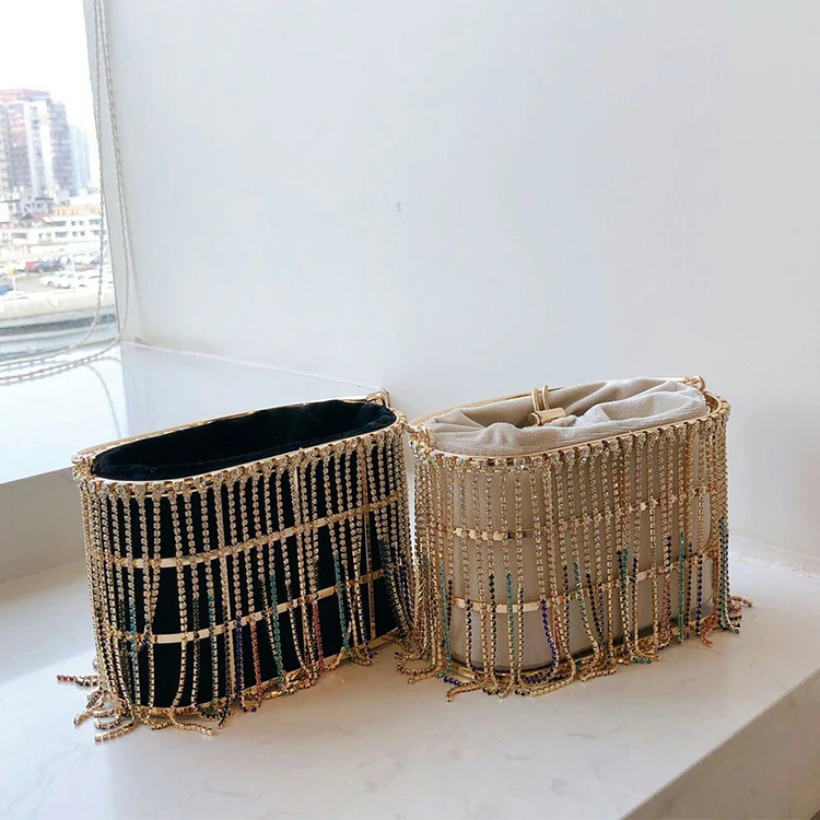 Multicolored Diamond Tassel Women's Luxury Handbag Party Purses and Handbags Female Shoulder Chain Bag Evening Crossbody | Багаж и