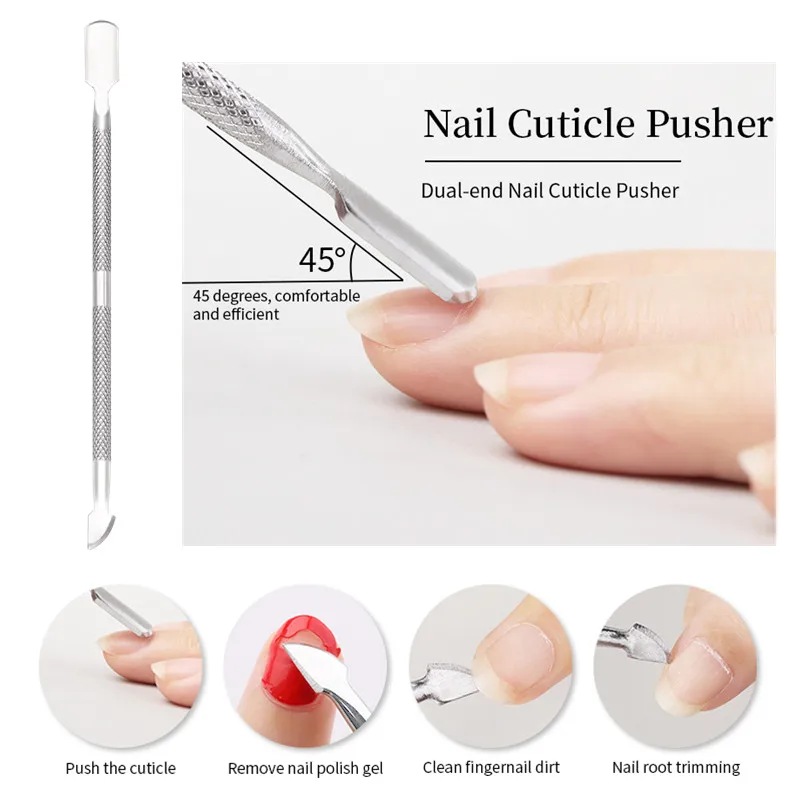 

1Pc Stainless Steel Dual-ended Nail Cuticle Pusher Cilper Cuticle Remover fork Nail Nipper Cutter Manicure Nail Art Tools