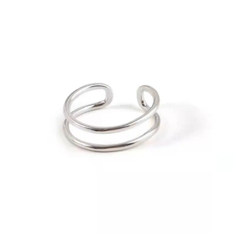 

925 Sterling Silver Square Round Geometry Double Layer Index Finger Opening Rings For Women Couple Trend Jewelry Party Gift R372