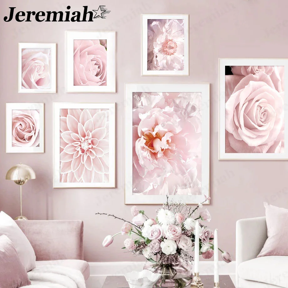 

Modern Pink Flower Canvas Poster Simple Rose Peony Stamen Painting Print Wall Art Nordic Living Room Decoration