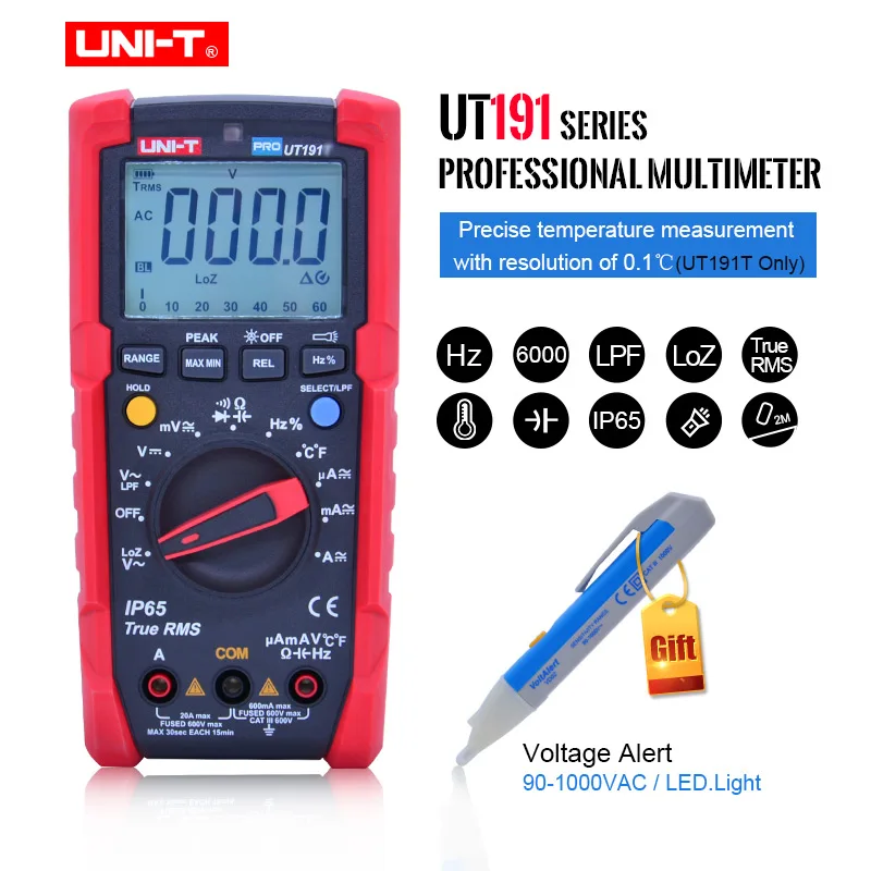 UNI-T Tester Digital Multimeter Profesional UT191T UT191E True RMS Auto Range DMM 20A Ammeter 600V Count 6000 DC AC Capacitor |