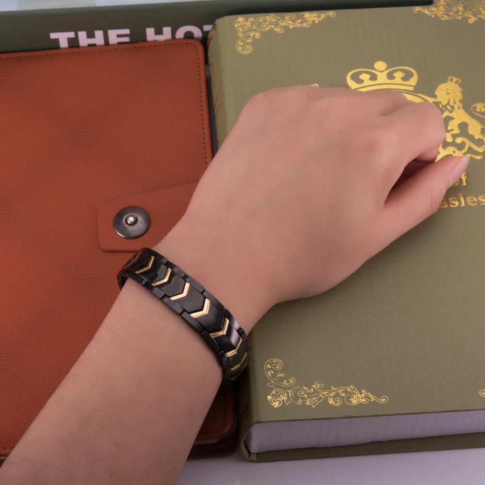 Магнитный браслет для мужчин черный из нержавеющей стали широкая цепочка