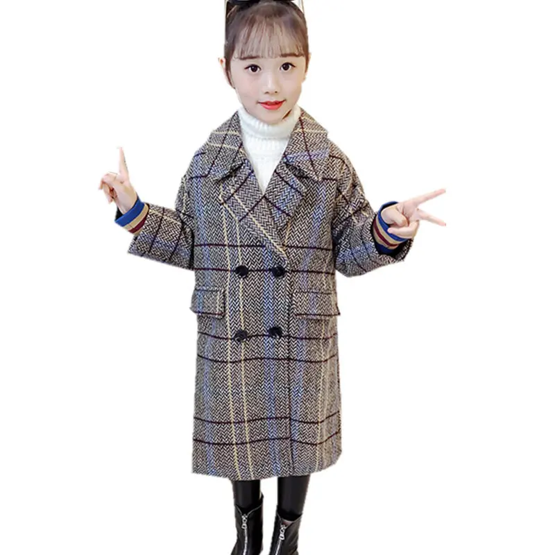 Детское шерстяное пальто в клетку на Возраст 4 13 лет|Шерсть и сочетания| |