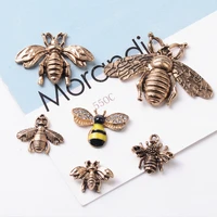 5 pcslot alloy bee rhinestone gold pearls pendant button ornaments jewelry earrings choker hair bag diy jewelry accessories