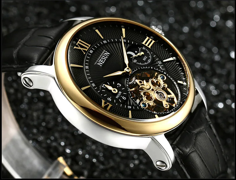 Швейцарские часы Nesun Skeleton Tourbillon для мужчин Топ люксовый бренд автоматические механические мужские часы водонепроницаемые relogio N9091-3