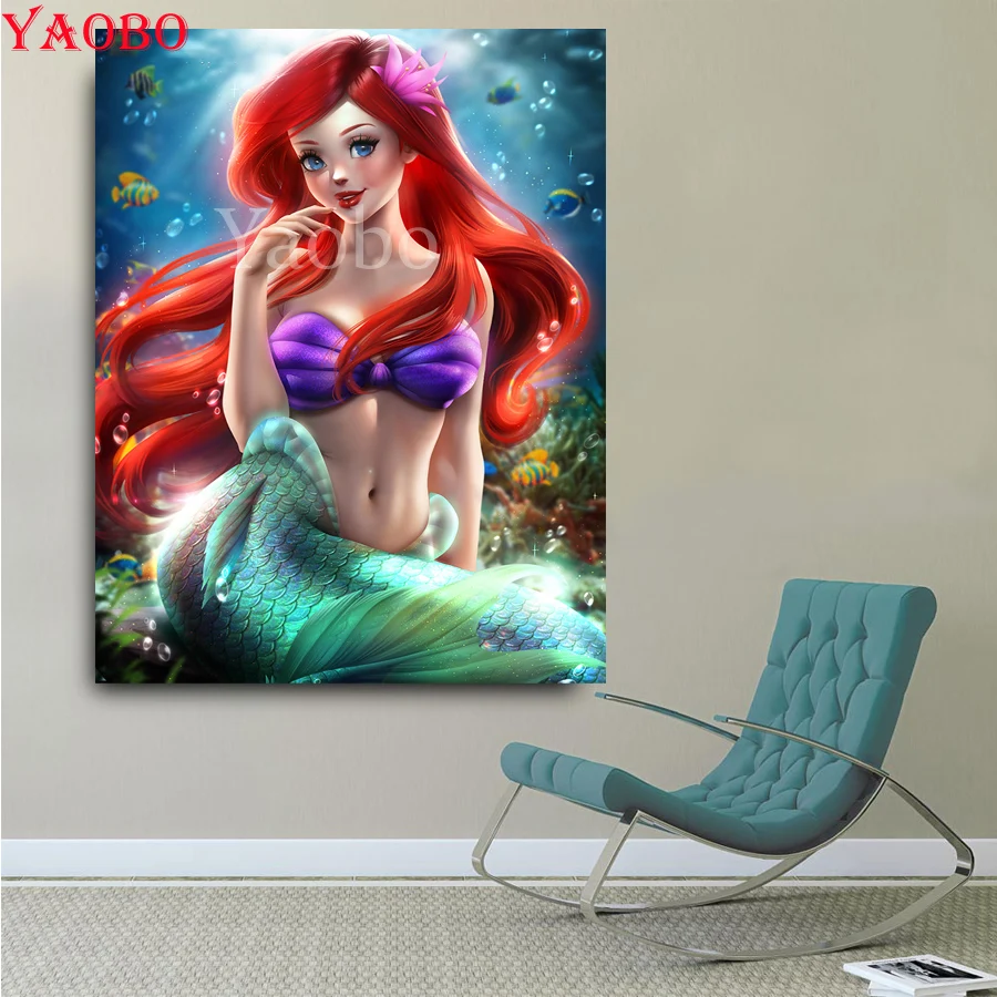 

Diamond Painting Mermaid Princess DIY 3D Diamond Embroidery Cross Stitch pattern Mosaic Diamond Round Full rhinestone decor