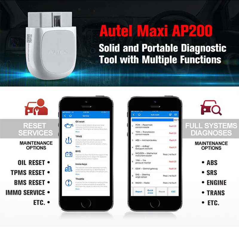 Autel AP200 Bluetooth OBD2 сканер считыватель кодов полная система диагностики AutoVIN TPMS IMMO family
