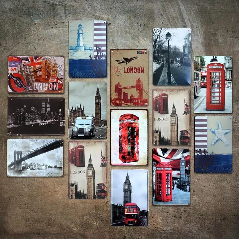 

Лондонского городского Винтаж жестяная вывеска Ретро доска из Металла Плакат Бар украшения украшение для стен дома, паба ретро искусство с...