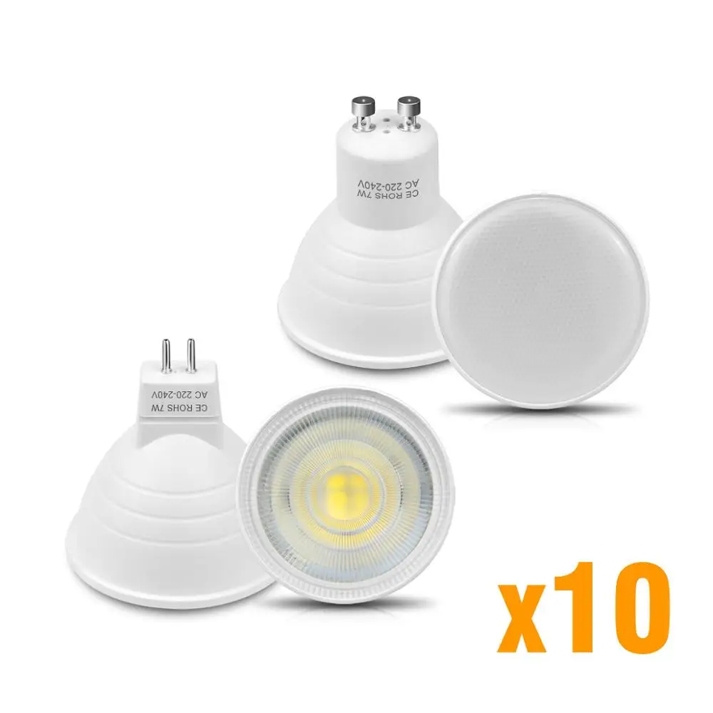 10 шт. GU10 MR16 lampara led 220 В 7 Вт COB лампа Светодиодная Точечный светильник пластиковый