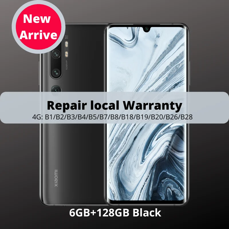Глобальный R Xiaomi CC9 Pro / Note 10 6GB 128GB 108MP Penta Camera Smartphone 5260mah Mix Оптический зум с двойным изогнутым экраном - Цвет: Midnight Black 128GB