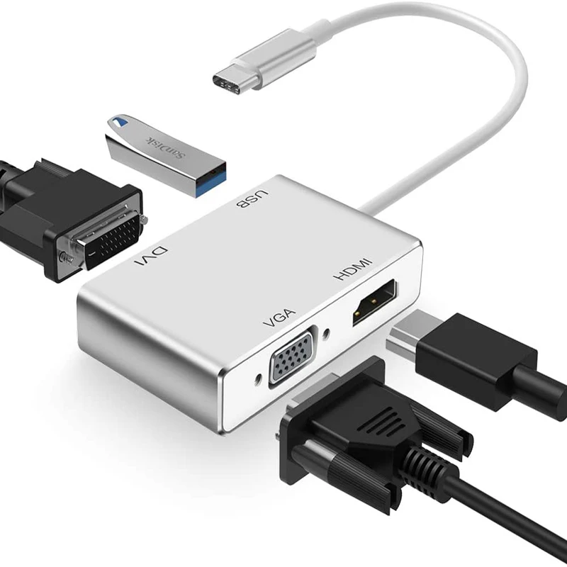 

Переходник с Type C на HDMI DVI VGA для Macbook Pro Samsung S10 Тип C на HDMI 4K USB 3,0 концентратор аудио видео конвертер PD быстрое зарядное устройство