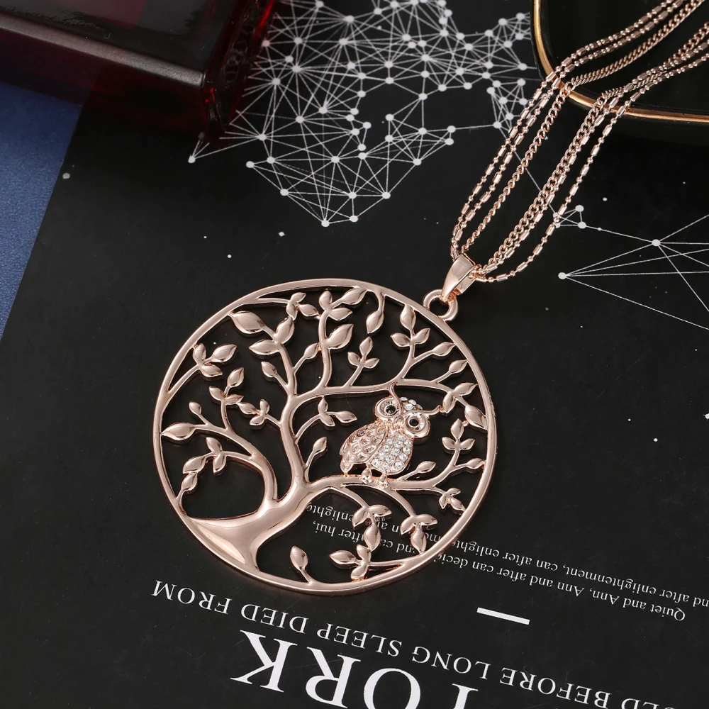 Цепочка с подвеской в виде совы Женская длинная Многослойная цепь золотистого и