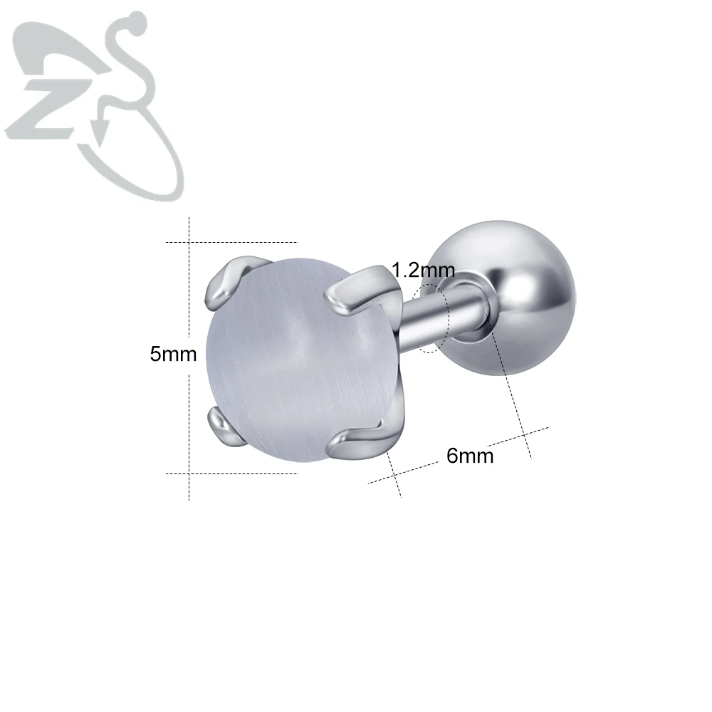 Женские круглые серьги-гвоздики ZS из нержавеющей стали 316L с камнем в форме