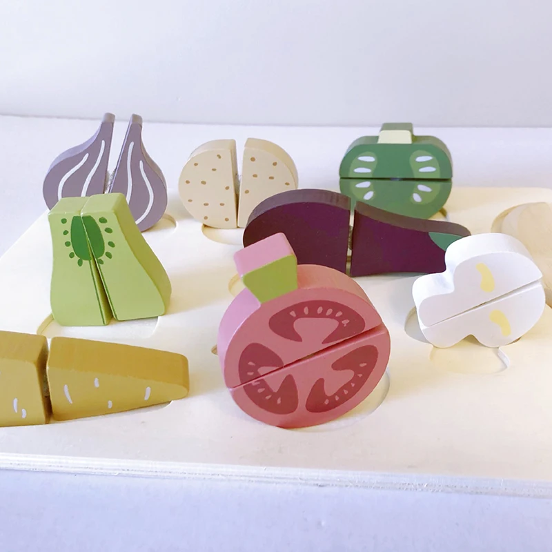 

10Pcs Kitchen Simulation Game Wooden Kitchen Simulation Toy Fruit And Vegetable Cutting Set Hook And Loop Kitchen Cutting Toy