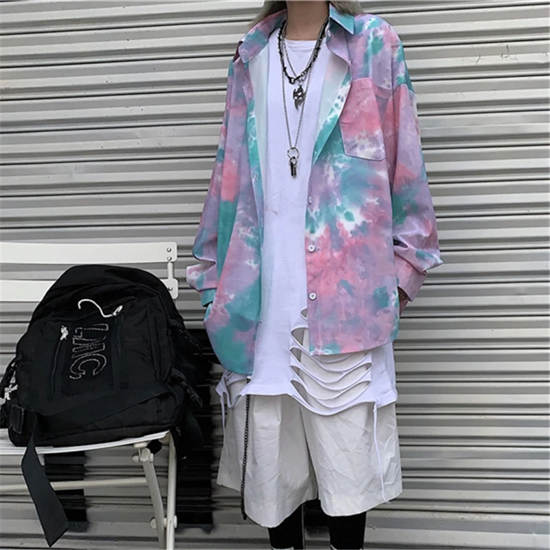 

2021 Spring Fashion New High-Quality Personality Tie-Dye Printing Long-Sleeved Loose Casual Shirt Women's Top Trendy H228