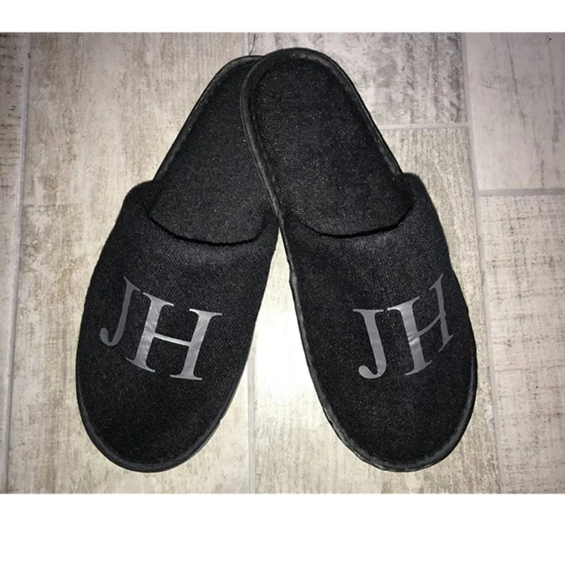 Black Bride Groom Slippers Groomsmen Bridal Party Proposal Gift Hotel Spa Favor