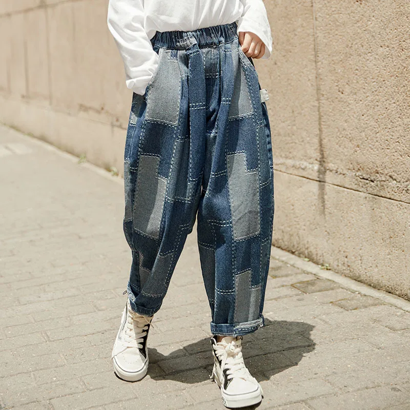 

teens toddler girl fall clothes 2020 baggy pants jeans patchwork harem trousers capris vintage streetwear high waist 4 to 16 yrs
